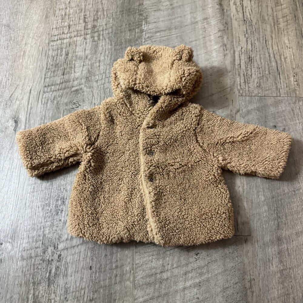 Baby Gap Teddy Bear Ears Fluffy Tan 0-3 months Jacket Sherpa First Favorites